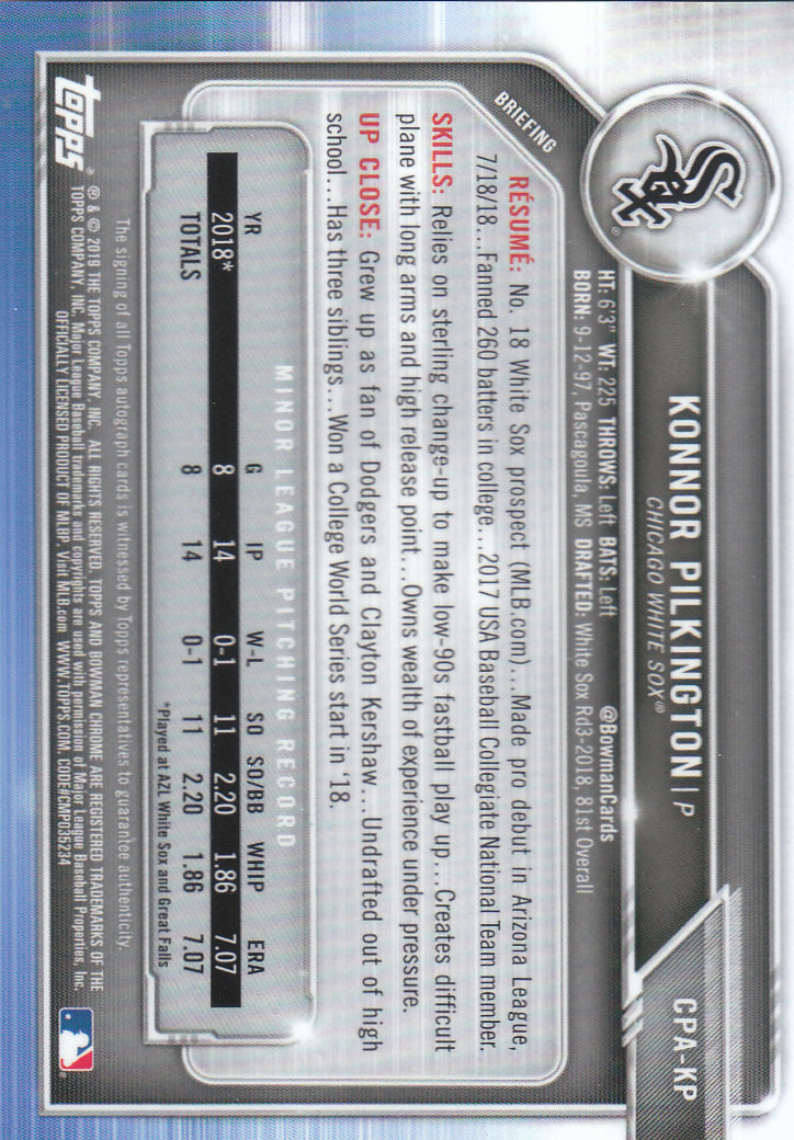 Tarjetas paralelas y inserciones de béisbol Bowman Chrome 2019 "Prospect Autographs" - Imagen 13 de 29