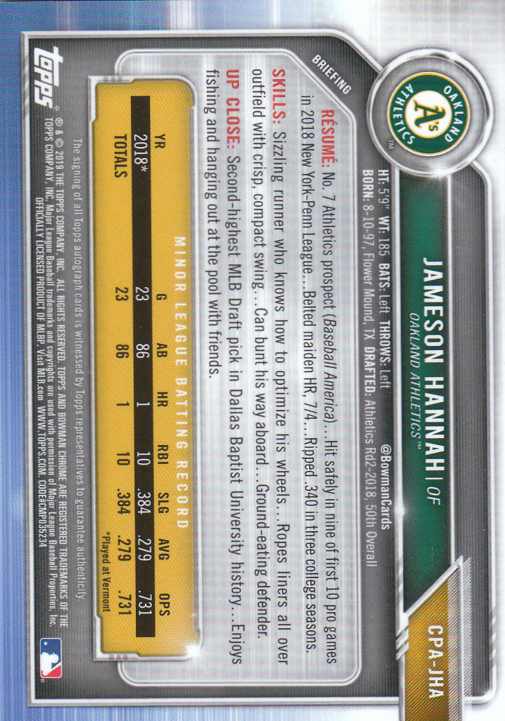 Tarjetas paralelas y inserciones de béisbol Bowman Chrome 2019 "Prospect Autographs" - Imagen 9 de 29