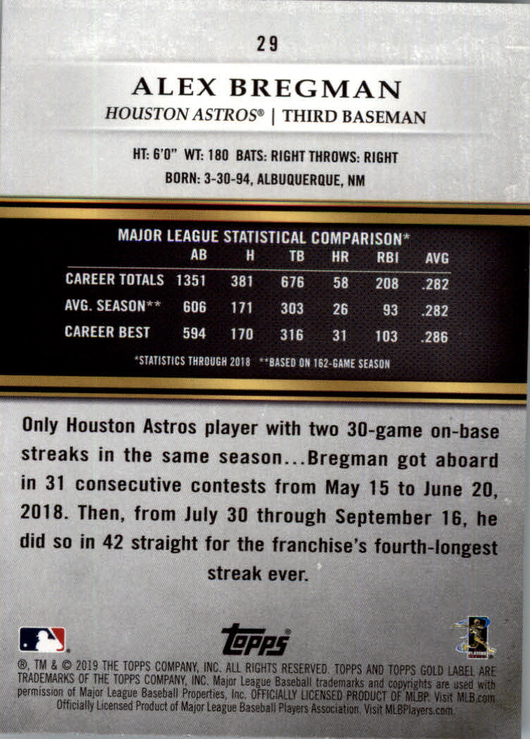 2019 Topps Gold Label Baseball Part 2 Class 2 Main Set and Parallel Cards - Picture 135 of 159