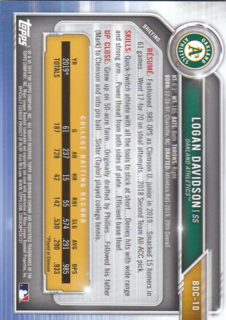 2019 Bowman Chrome Draft Baseball Part 1 Main Set Cards #BDC1 to #BDC200 - Picture 21 of 383