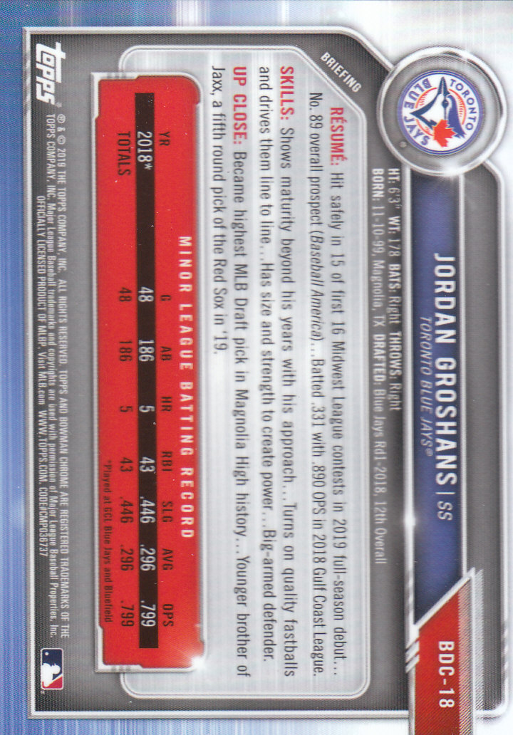 2019 Bowman Chrome Draft Baseball Part 1 Main Set Cards #BDC1 to #BDC200 - Picture 35 of 383