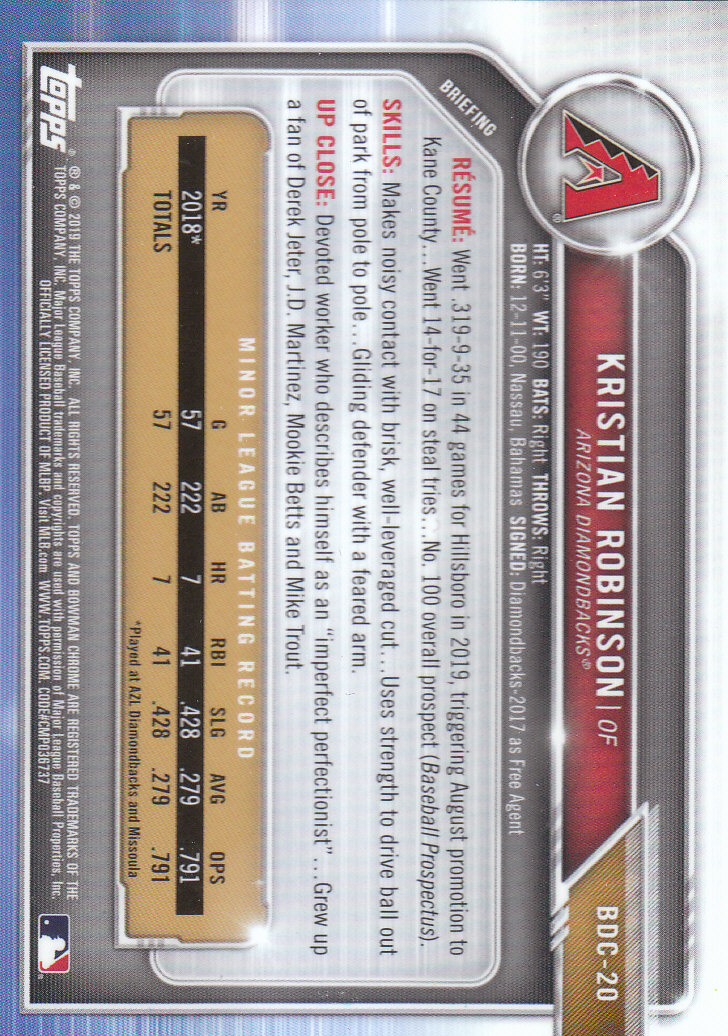 2019 Bowman Chrome Draft Baseball Part 1 Main Set Cards #BDC1 to #BDC200 - Picture 39 of 383