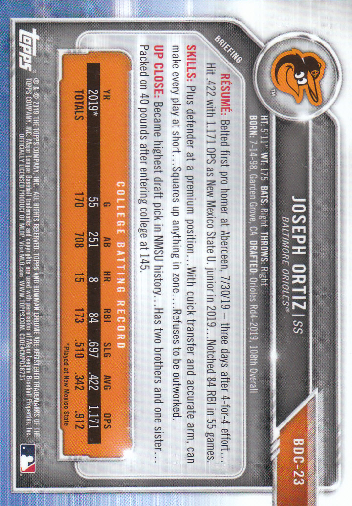 2019 Bowman Chrome Draft Baseball Part 1 Main Set Cards #BDC1 to #BDC200 - Picture 45 of 383