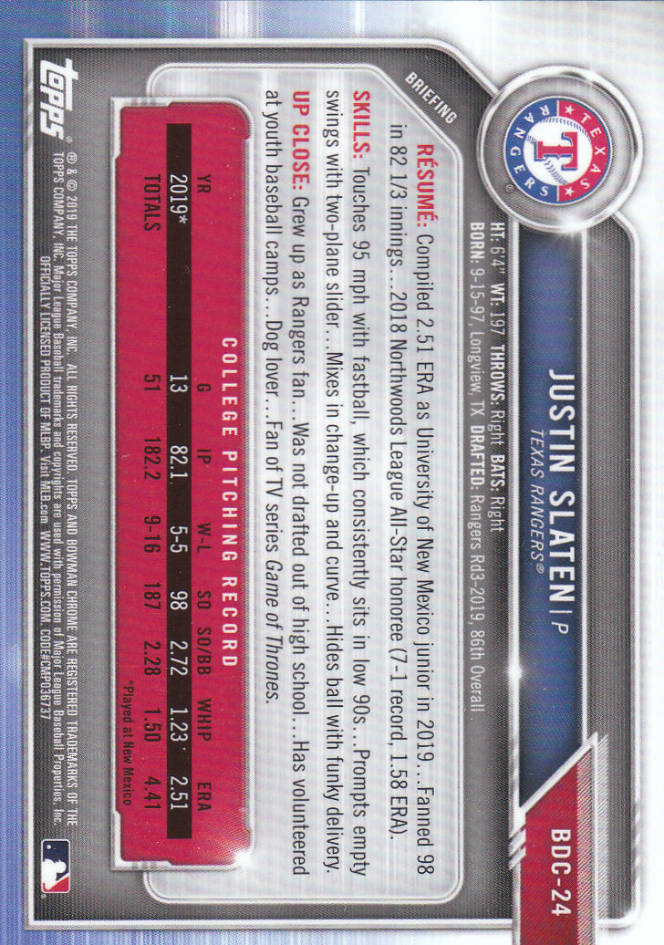 2019 Bowman Chrome Draft Baseball Part 1 Main Set Cards #BDC1 to #BDC200 - Picture 47 of 383