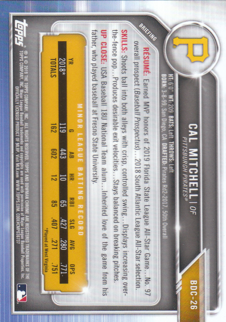 2019 Bowman Chrome Draft Baseball Part 1 Main Set Cards #BDC1 to #BDC200 - Picture 51 of 383