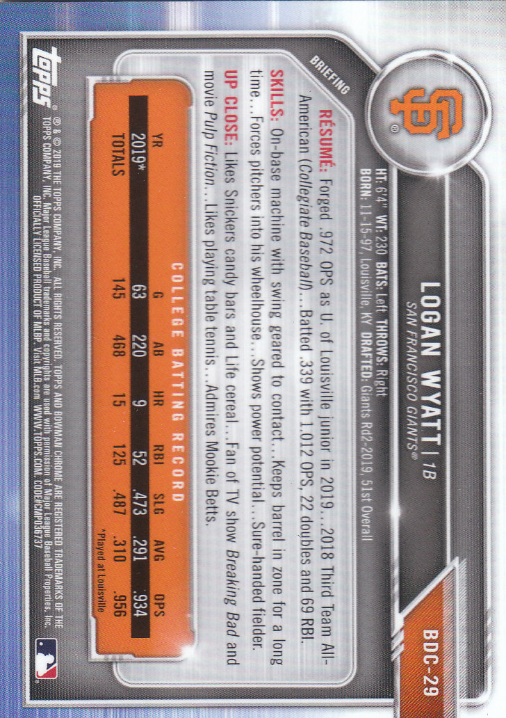 2019 Bowman Chrome Draft Baseball Part 1 Main Set Cards #BDC1 to #BDC200 - Picture 57 of 383