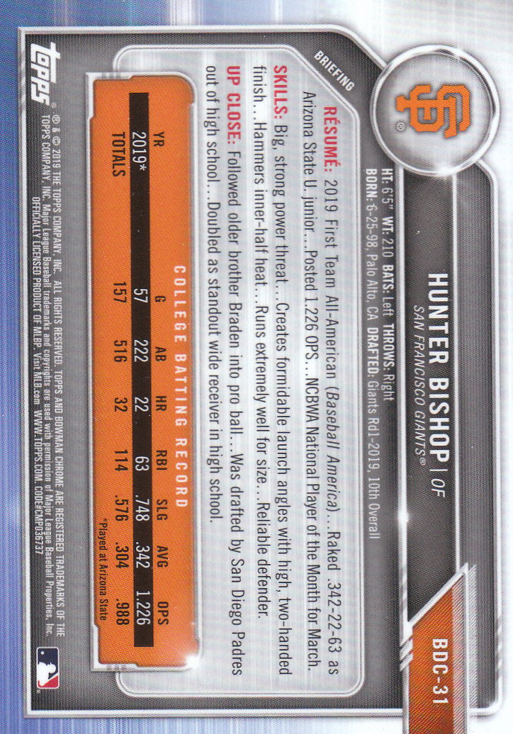 2019 Bowman Chrome Draft Baseball Part 1 Main Set Cards #BDC1 to #BDC200 - Picture 61 of 383