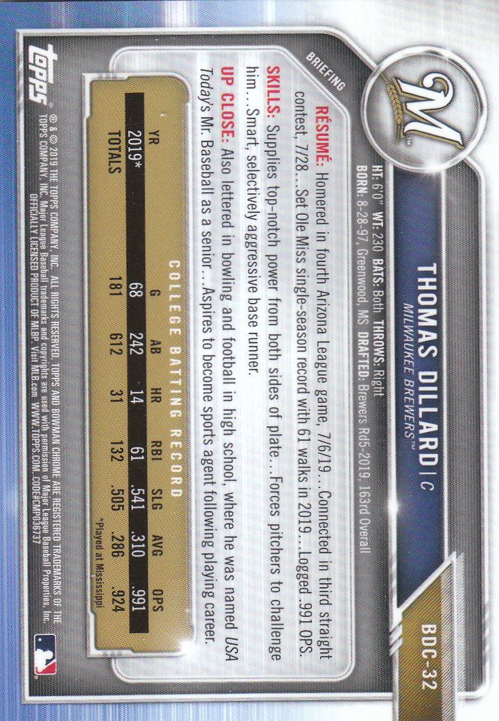 2019 Bowman Chrome Draft Baseball Part 1 Main Set Cards #BDC1 to #BDC200 - Picture 63 of 383