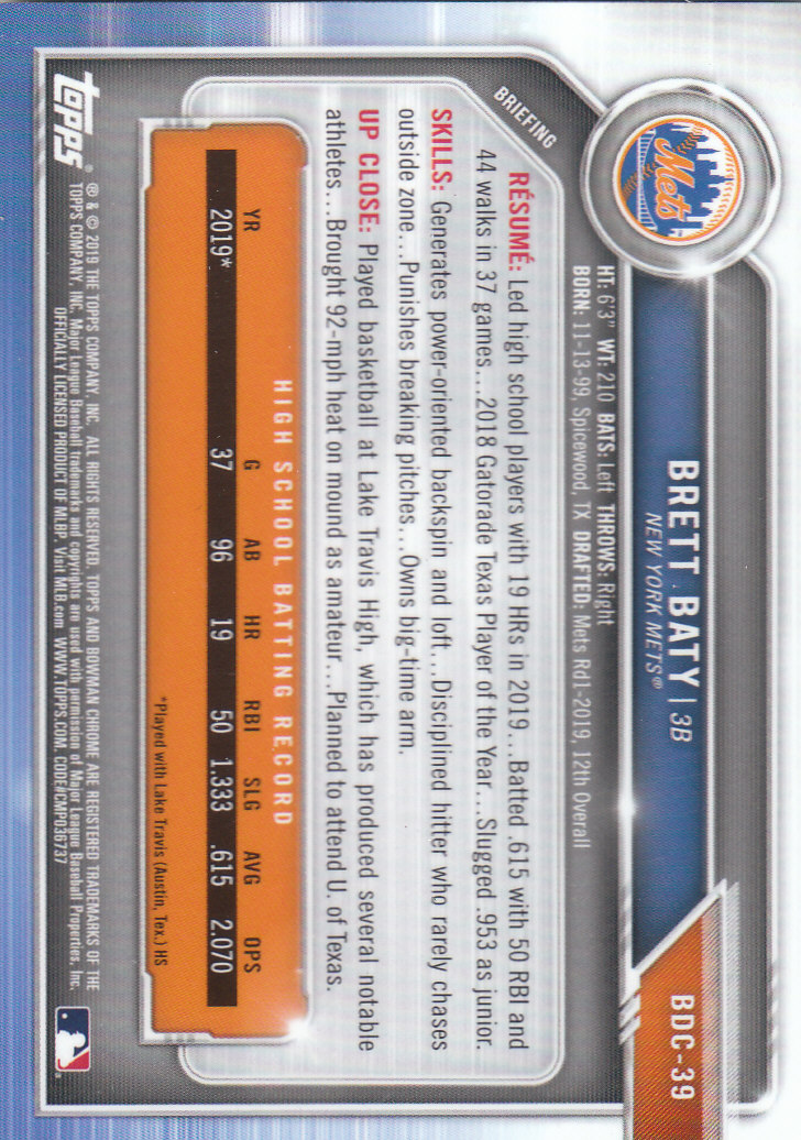2019 Bowman Chrome Draft Baseball Part 1 Main Set Cards #BDC1 to #BDC200 - Picture 77 of 383