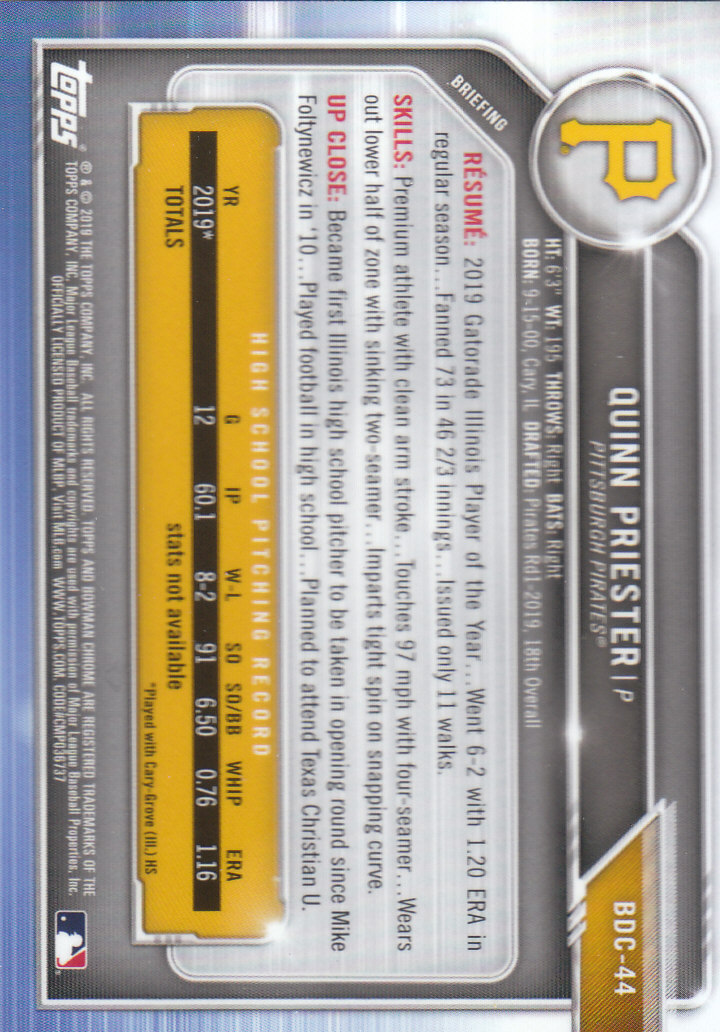 2019 Bowman Chrome Draft Baseball Part 1 Main Set Cards #BDC1 to #BDC200 - Picture 87 of 383