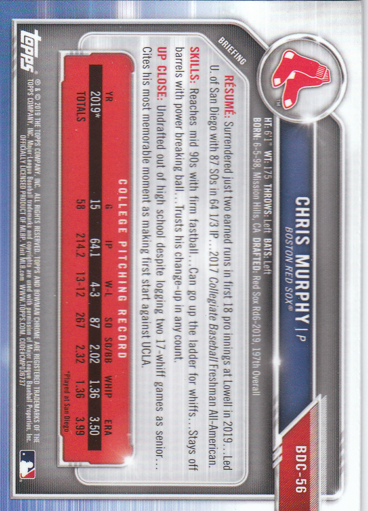 2019 Bowman Chrome Draft Baseball Part 1 Main Set Cards #BDC1 to #BDC200 - Picture 111 of 383