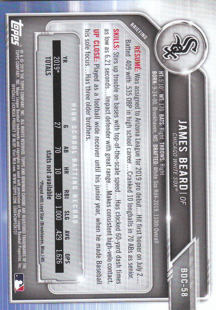 2019 Bowman Chrome Draft Baseball Part 1 Main Set Cards #BDC1 to #BDC200 - Picture 115 of 383