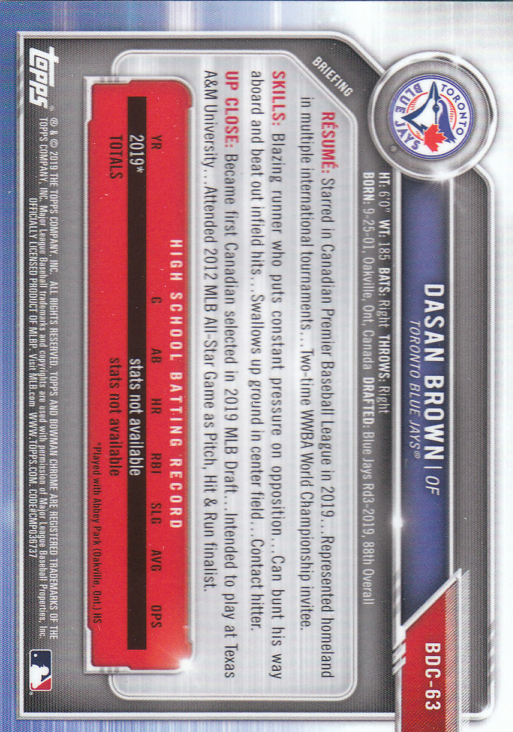 2019 Bowman Chrome Draft Baseball Part 1 Main Set Cards #BDC1 to #BDC200 - Picture 121 of 383
