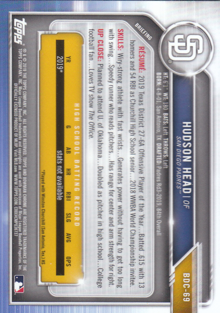 2019 Bowman Chrome Draft Baseball Part 1 Main Set Cards #BDC1 to #BDC200 - Picture 133 of 383