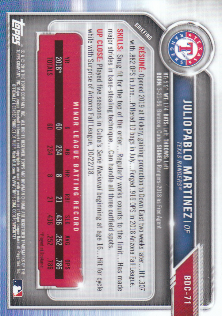 2019 Bowman Chrome Draft Baseball Part 1 Main Set Cards #BDC1 to #BDC200 - Picture 137 of 383