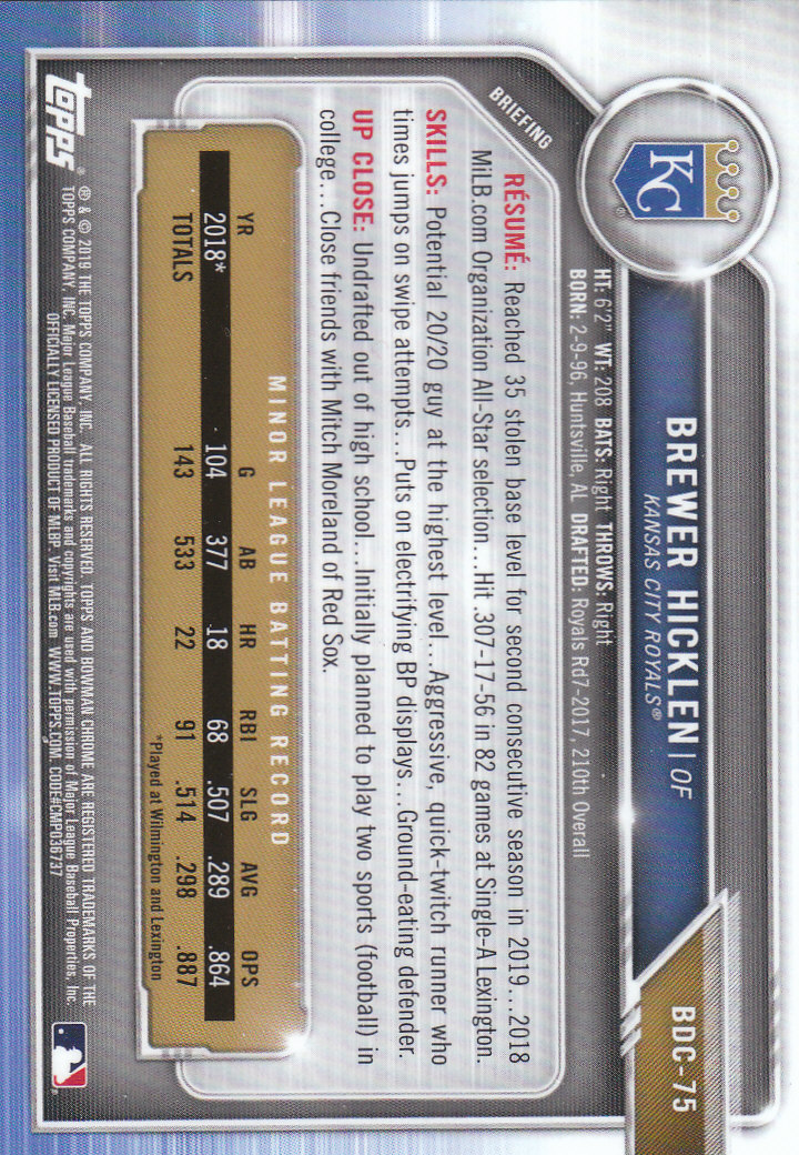 2019 Bowman Chrome Draft Baseball Part 1 Main Set Cards #BDC1 to #BDC200 - Picture 145 of 383