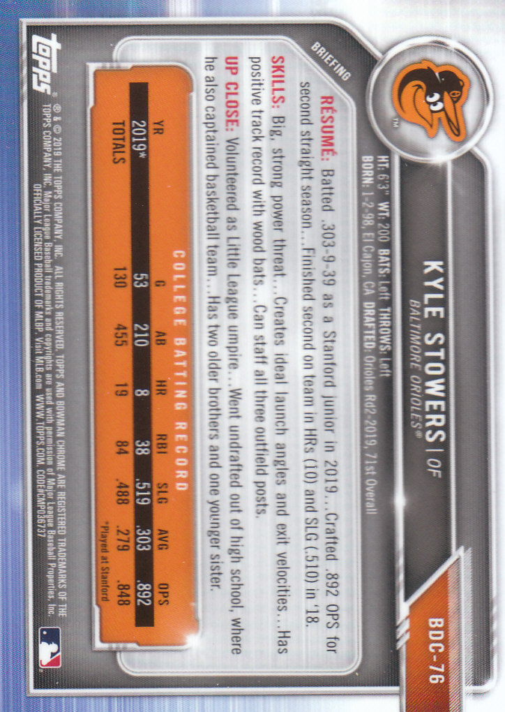 2019 Bowman Chrome Draft Baseball Part 1 Main Set Cards #BDC1 to #BDC200 - Picture 147 of 383