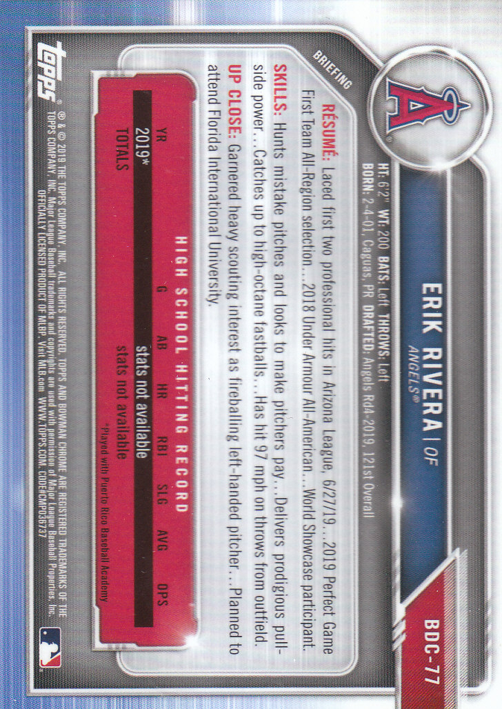 2019 Bowman Chrome Draft Baseball Part 1 Main Set Cards #BDC1 to #BDC200 - Picture 149 of 383