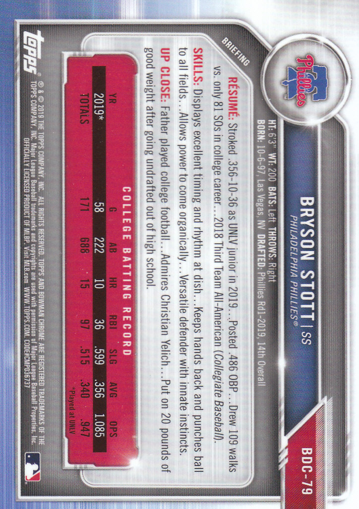 2019 Bowman Chrome Draft Baseball Part 1 Main Set Cards #BDC1 to #BDC200 - Picture 153 of 383