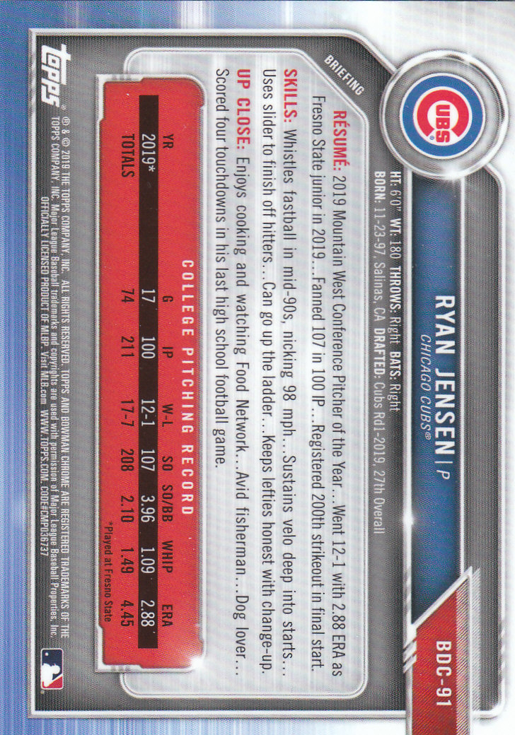 2019 Bowman Chrome Draft Baseball Part 1 Main Set Cards #BDC1 to #BDC200 - Picture 177 of 383