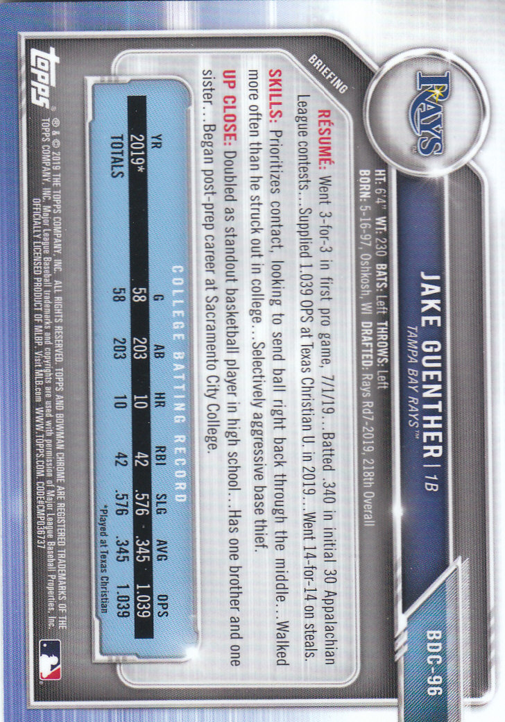 2019 Bowman Chrome Draft Baseball Part 1 Main Set Cards #BDC1 to #BDC200 - Picture 187 of 383
