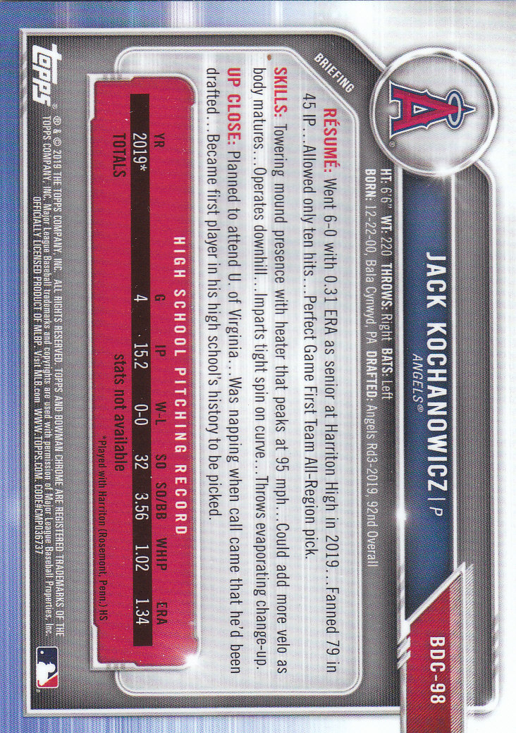 2019 Bowman Chrome Draft Baseball Part 1 Main Set Cards #BDC1 to #BDC200 - Picture 189 of 383