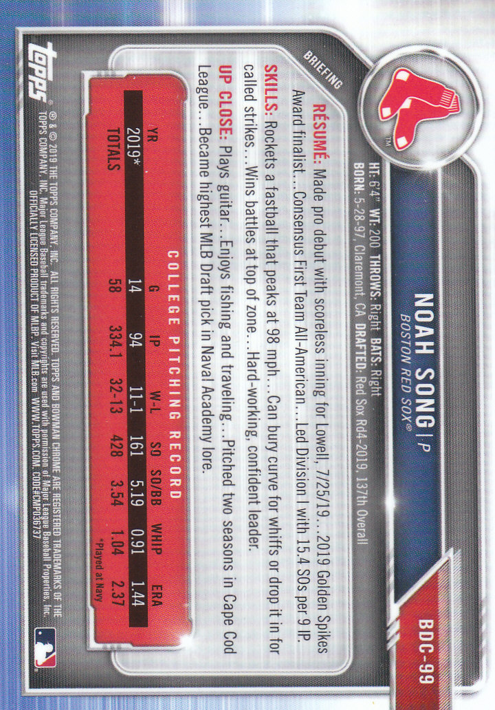 2019 Bowman Chrome Draft Baseball Part 1 Main Set Cards #BDC1 to #BDC200 - Picture 191 of 383