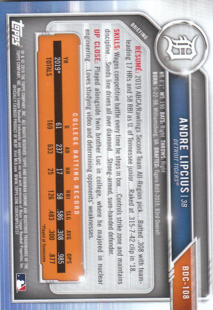 2019 Bowman Chrome Draft Baseball Part 1 Main Set Cards #BDC1 to #BDC200 - Picture 207 of 383