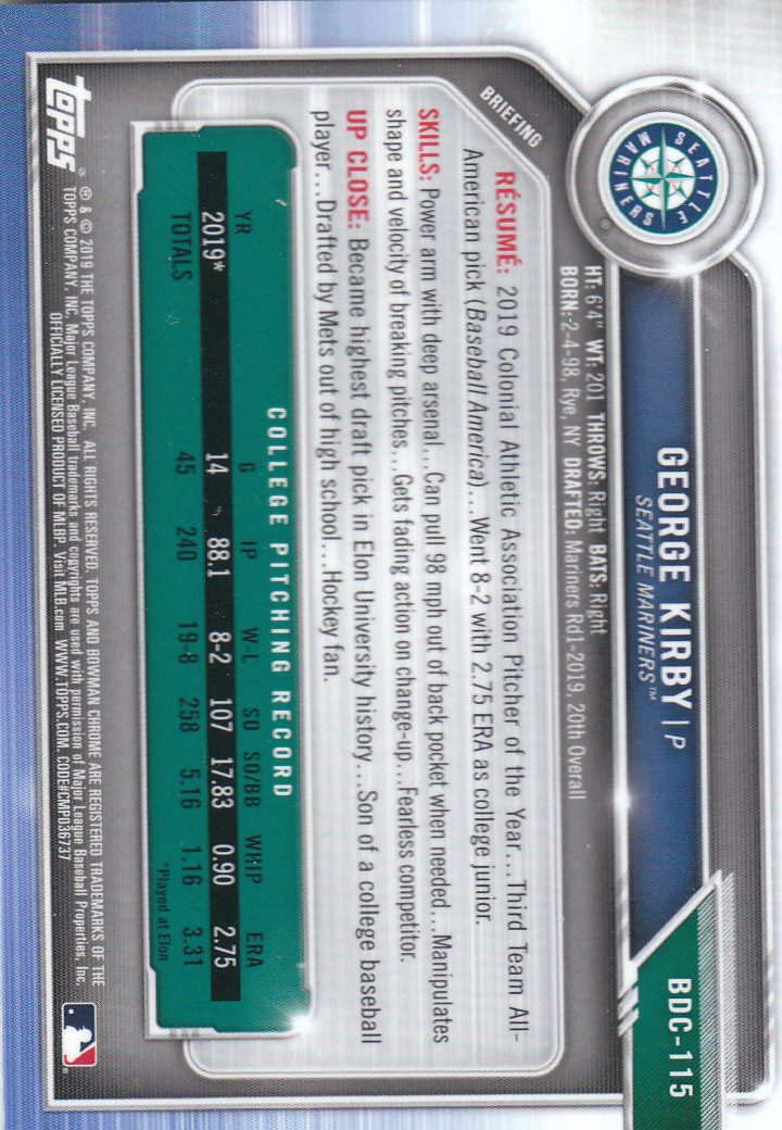 2019 Bowman Chrome Draft Baseball Part 1 Main Set Cards #BDC1 to #BDC200 - Picture 221 of 383