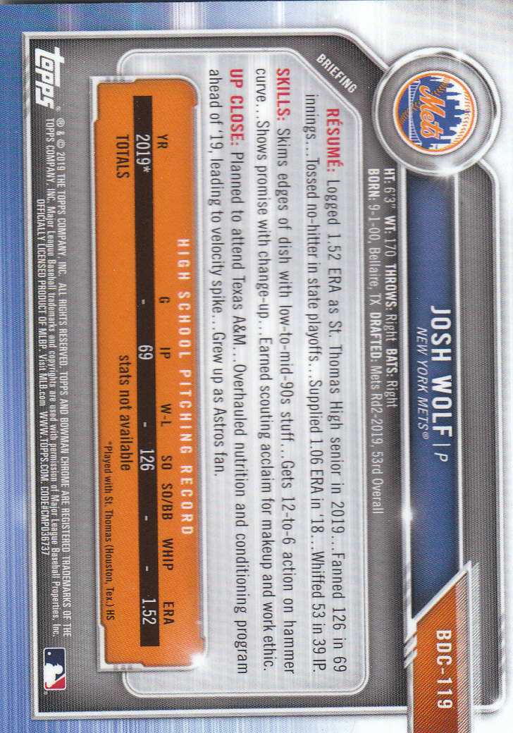 2019 Bowman Chrome Draft Baseball Part 1 Main Set Cards #BDC1 to #BDC200 - Picture 229 of 383