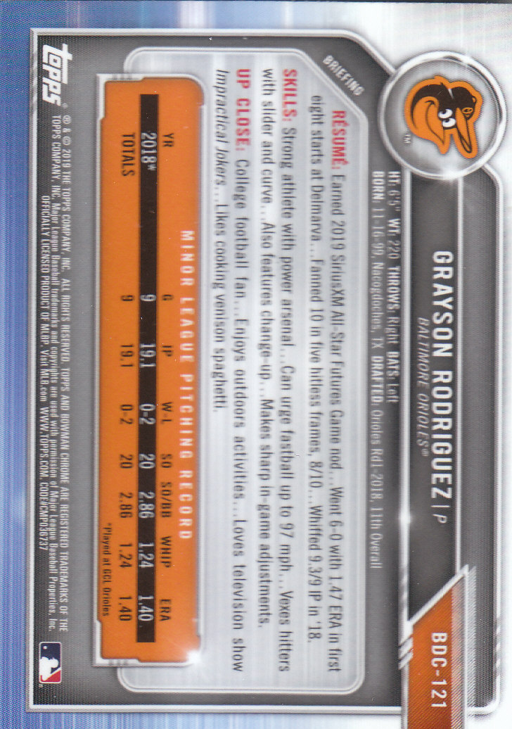 2019 Bowman Chrome Draft Baseball Part 1 Main Set Cards #BDC1 to #BDC200 - Picture 233 of 383