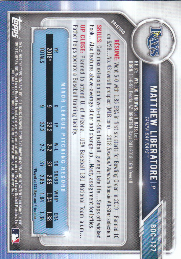 2019 Bowman Chrome Draft Baseball Part 1 Main Set Cards #BDC1 to #BDC200 - Picture 245 of 383