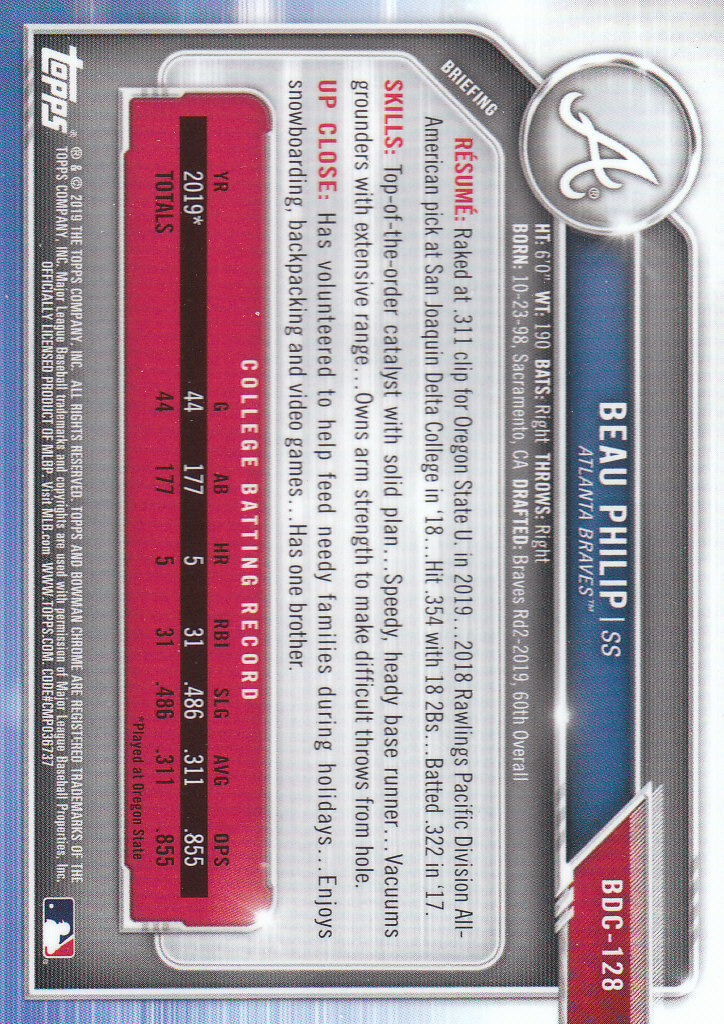 2019 Bowman Chrome Draft Baseball Part 1 Main Set Cards #BDC1 to #BDC200 - Picture 247 of 383