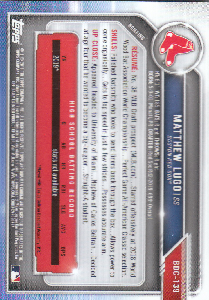 2019 Bowman Chrome Draft Baseball Part 1 Main Set Cards #BDC1 to #BDC200 - Picture 263 of 383
