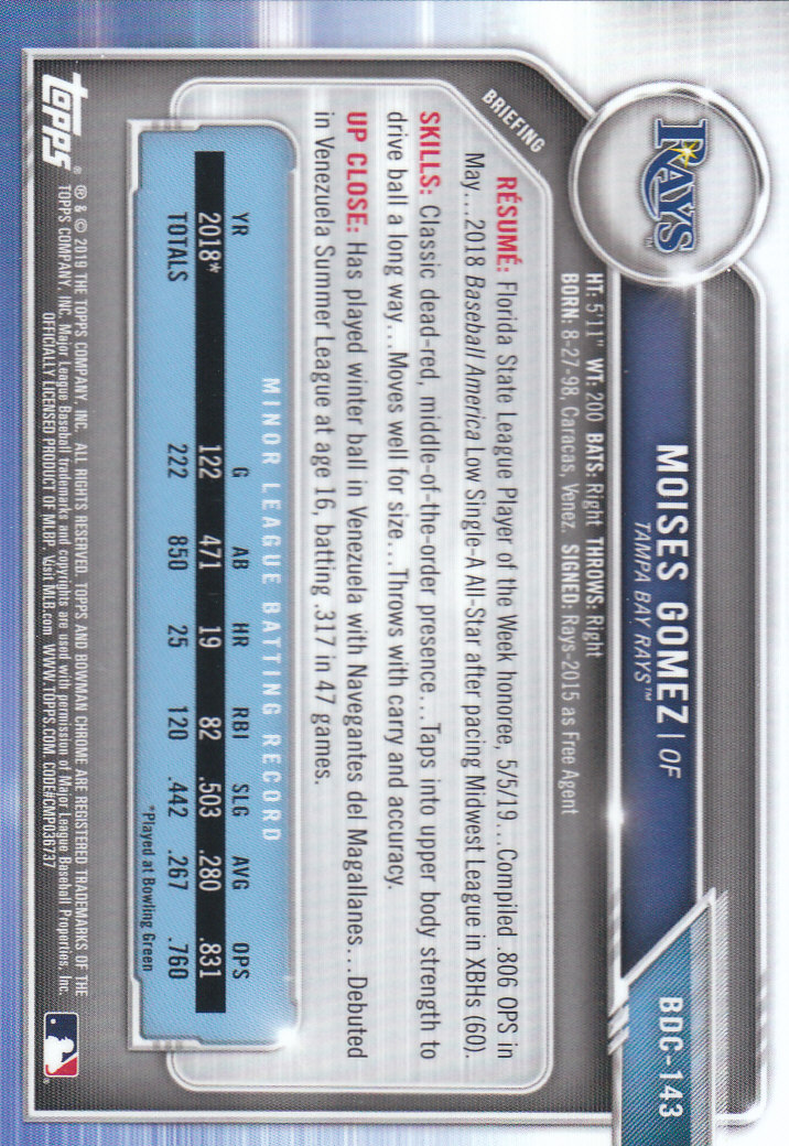 2019 Bowman Chrome Draft Baseball Part 1 Main Set Cards #BDC1 to #BDC200 - Picture 271 of 383