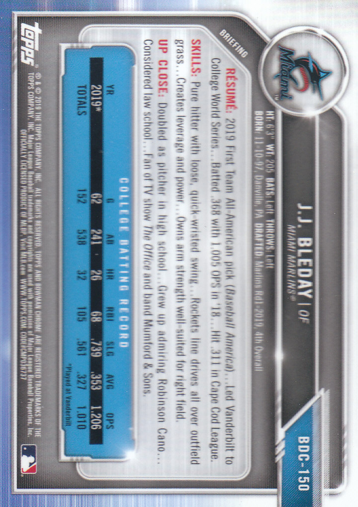 2019 Bowman Chrome Draft Baseball Part 1 Main Set Cards #BDC1 to #BDC200 - Picture 285 of 383