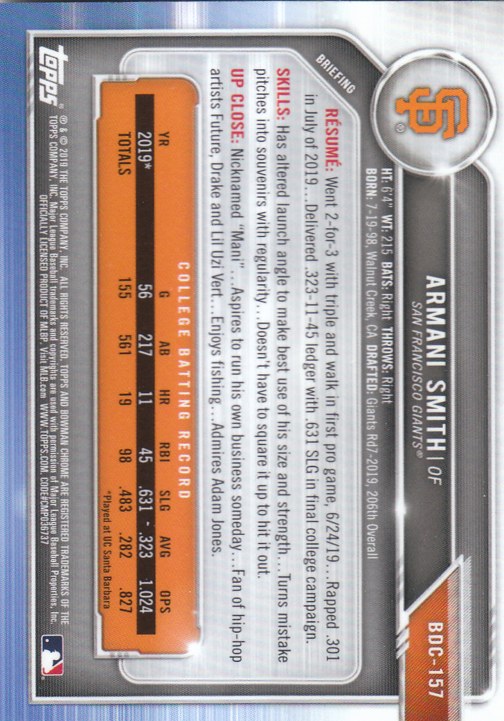 2019 Bowman Chrome Draft Baseball Part 1 Main Set Cards #BDC1 to #BDC200 - Picture 299 of 383
