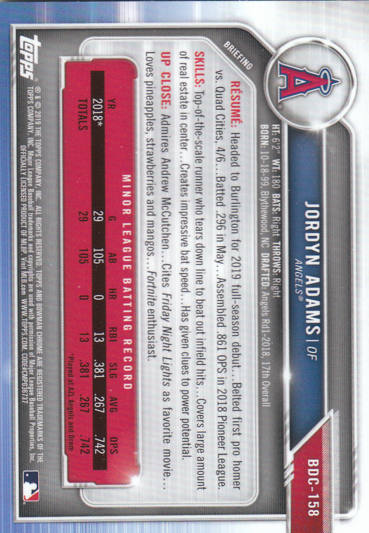 2019 Bowman Chrome Draft Baseball Part 1 Main Set Cards #BDC1 to #BDC200 - Picture 301 of 383