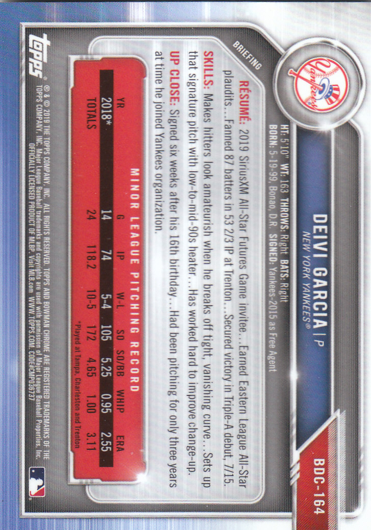 2019 Bowman Chrome Draft Baseball Part 1 Main Set Cards #BDC1 to #BDC200 - Picture 313 of 383
