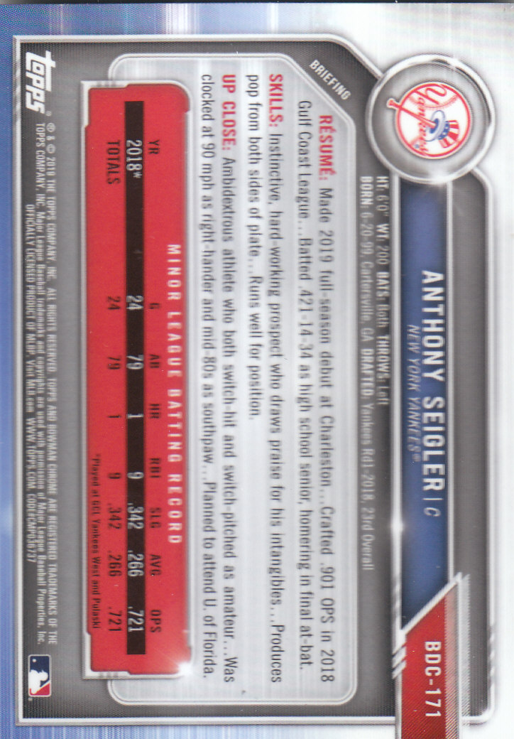 2019 Bowman Chrome Draft Baseball Part 1 Main Set Cards #BDC1 to #BDC200 - Picture 327 of 383