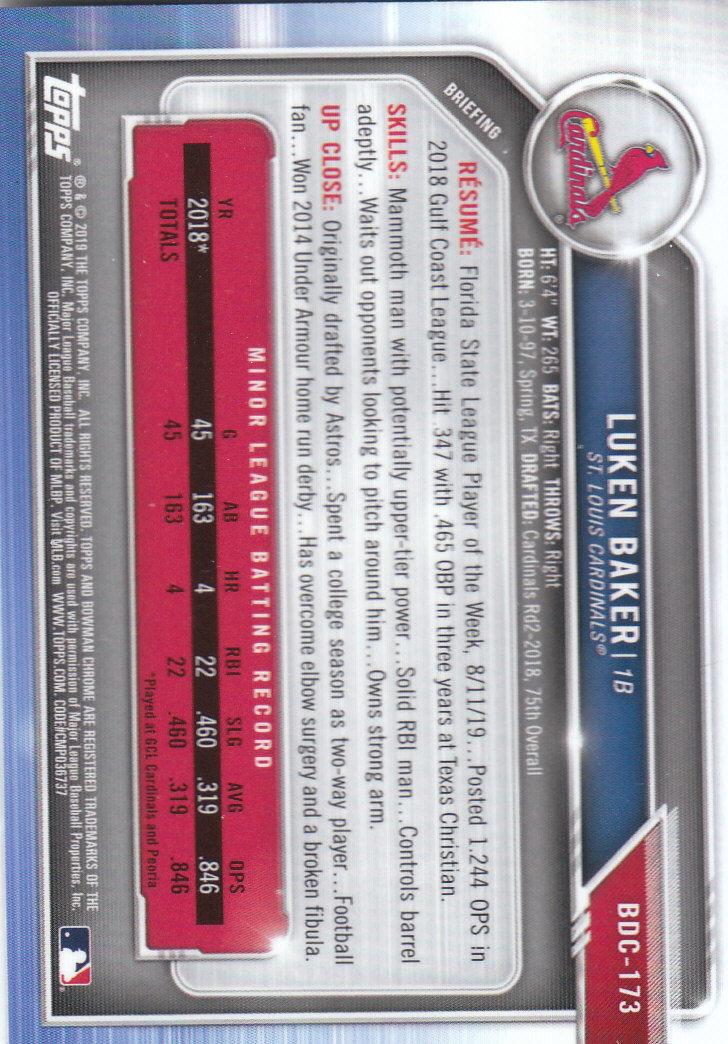 2019 Bowman Chrome Draft Baseball Part 1 Main Set Cards #BDC1 to #BDC200 - Picture 331 of 383