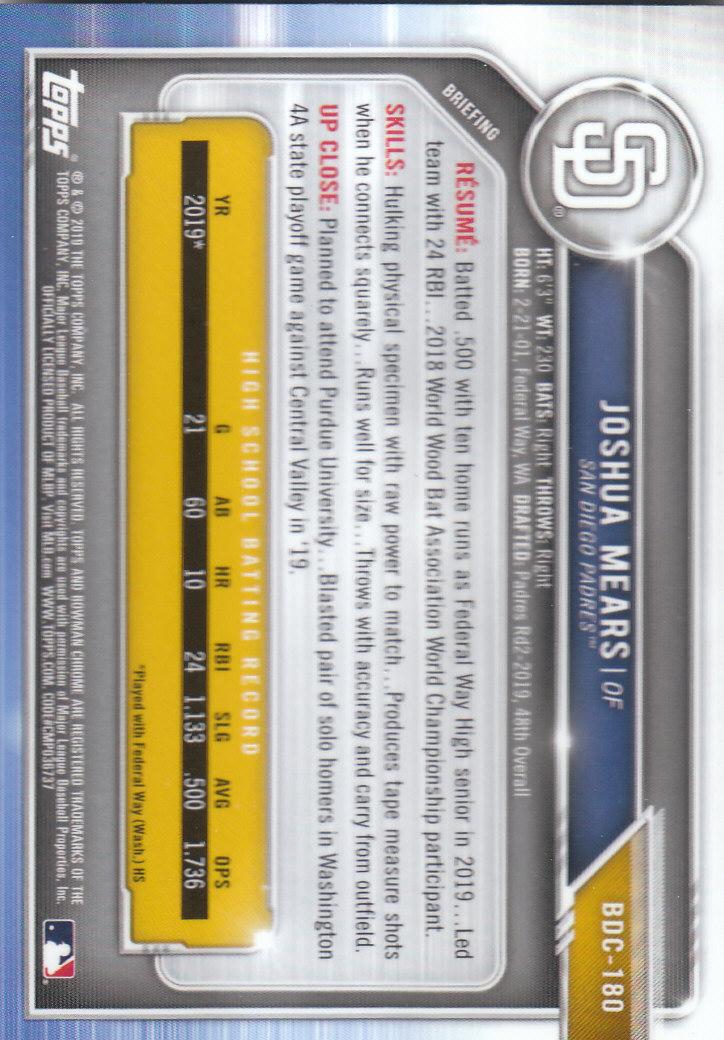 2019 Bowman Chrome Draft Baseball Part 1 Main Set Cards #BDC1 to #BDC200 - Picture 345 of 383