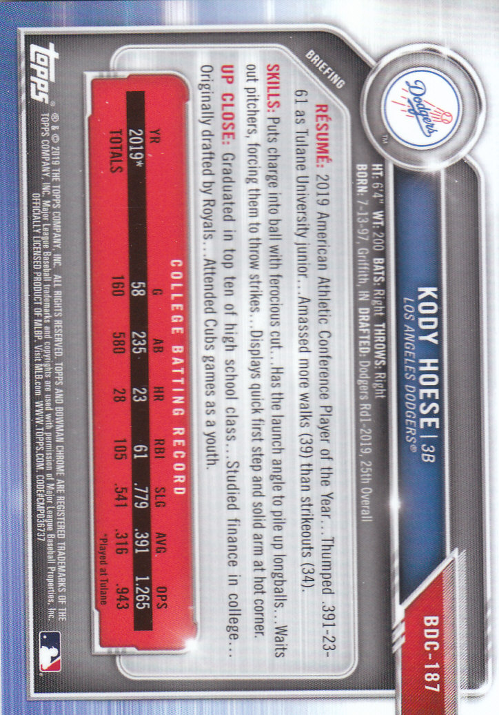 2019 Bowman Chrome Draft Baseball Part 1 Main Set Cards #BDC1 to #BDC200 - Picture 357 of 383