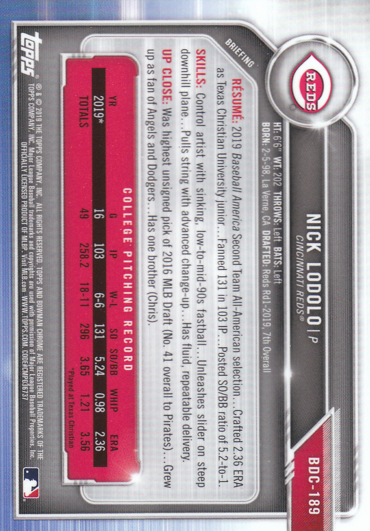 2019 Bowman Chrome Draft Baseball Part 1 Main Set Cards #BDC1 to #BDC200 - Picture 361 of 383