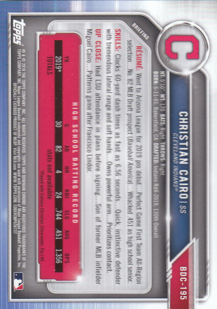 2019 Bowman Chrome Draft Baseball Part 1 Main Set Cards #BDC1 to #BDC200 - Picture 373 of 383