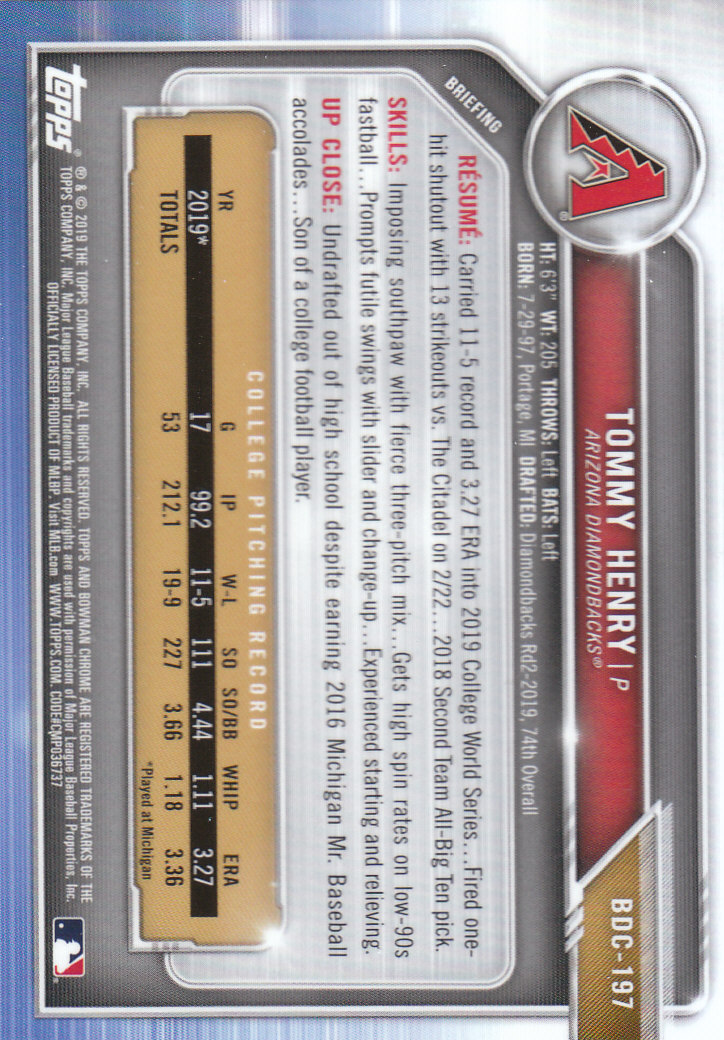 2019 Bowman Chrome Draft Baseball Part 1 Main Set Cards #BDC1 to #BDC200 - Picture 377 of 383