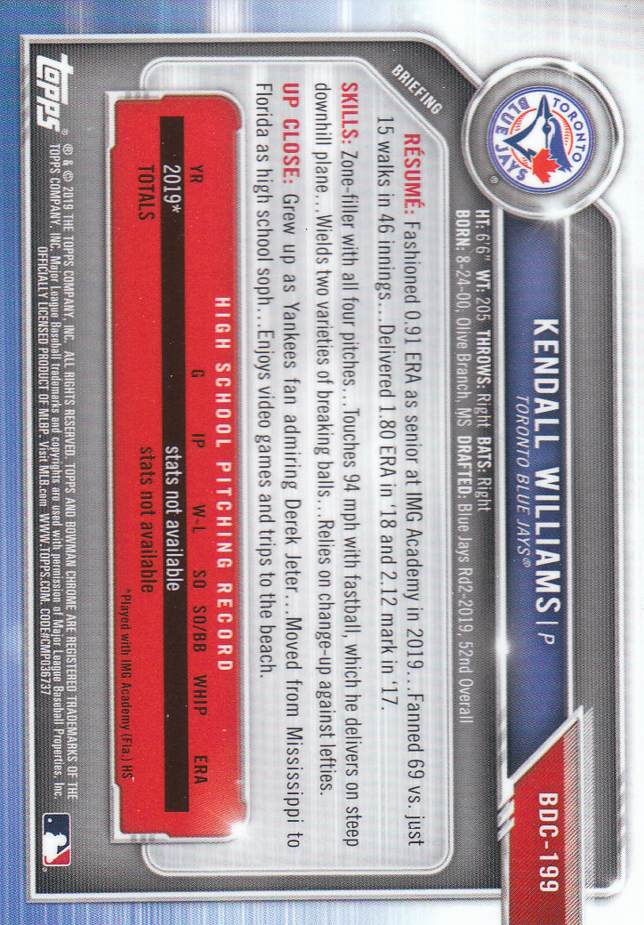 2019 Bowman Chrome Draft Baseball Part 1 Main Set Cards #BDC1 to #BDC200 - Picture 381 of 383
