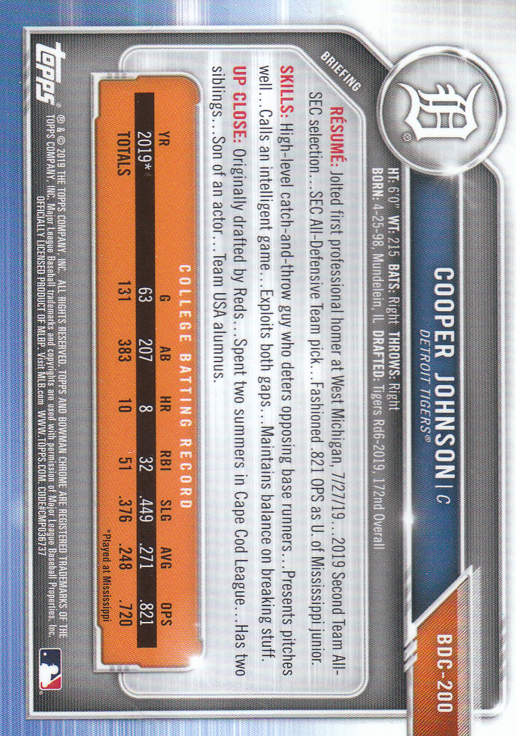 2019 Bowman Chrome Draft Baseball Part 1 Main Set Cards #BDC1 to #BDC200 - Picture 383 of 383