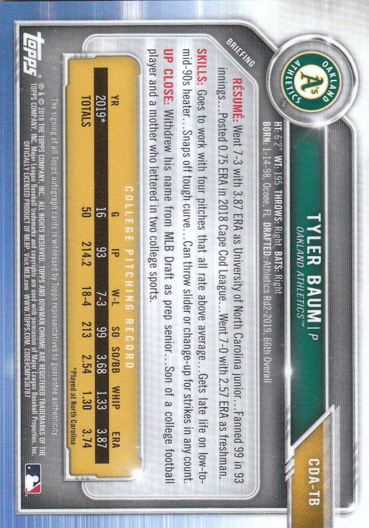 2019 Bowman Chrome Draft Baseball Part 3 Autograph and Insert Cards - Picture 7 of 87
