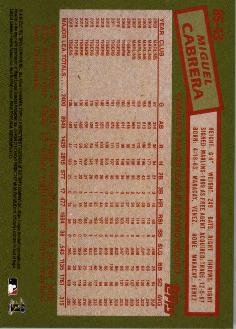 2020 Topps Baseball '85 Topps Series 1 Insert - Parallel - Relic Cards - Picture 13 of 43